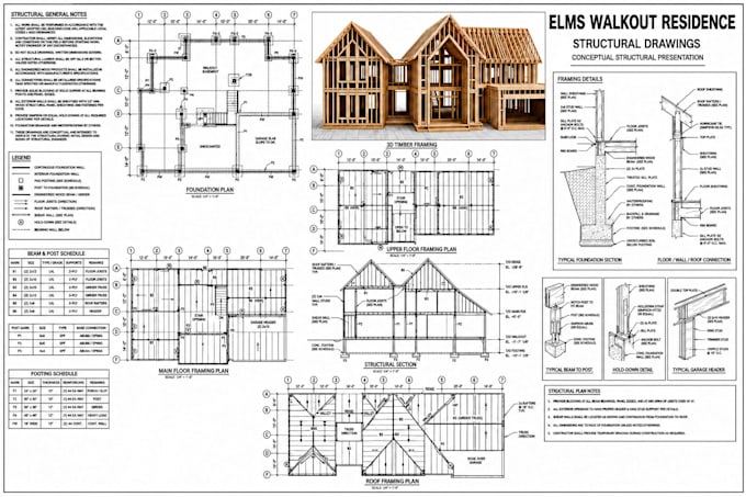 create floor plans, site plans, roof plans, elevations and sections for permit