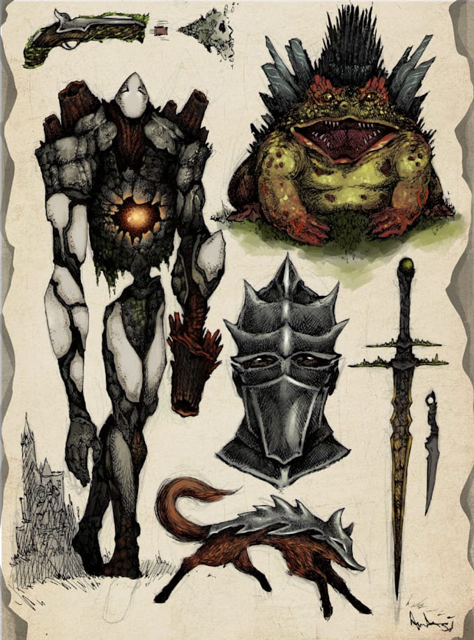 create mixed media illustrations with ink and digital color