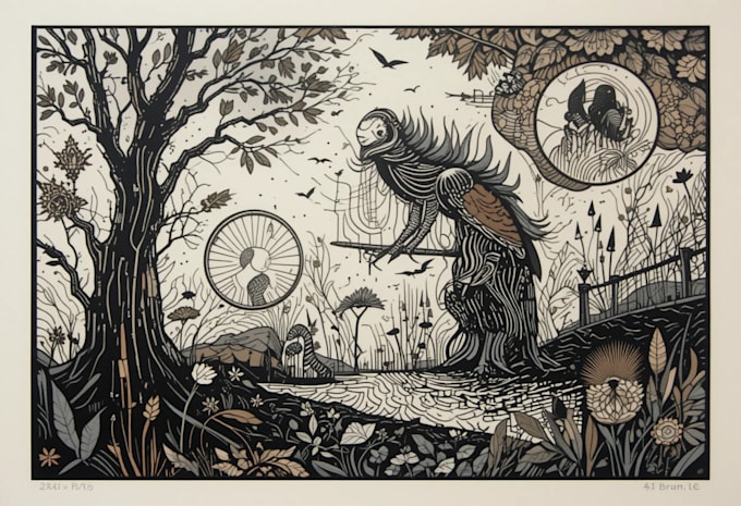 create artistic linocut illustration