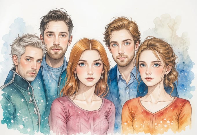 draw watercolor group portrait illustration