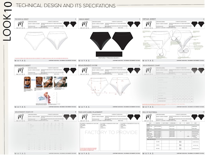 create a highly detailed tech pack for swimwear designs