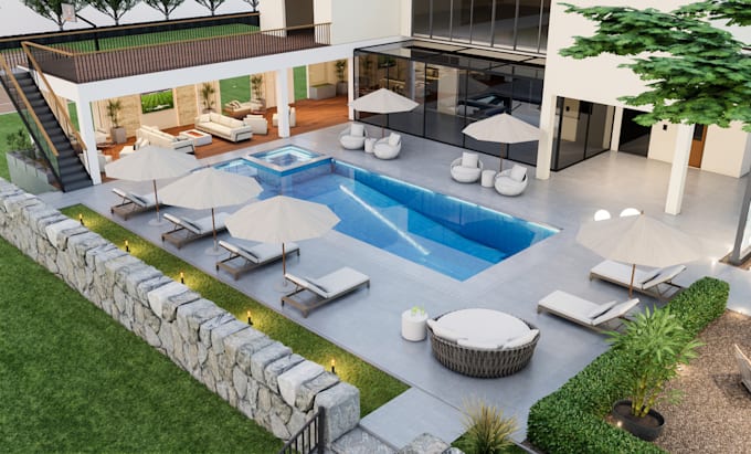 create modern 3d front yard, backyard and garden design
