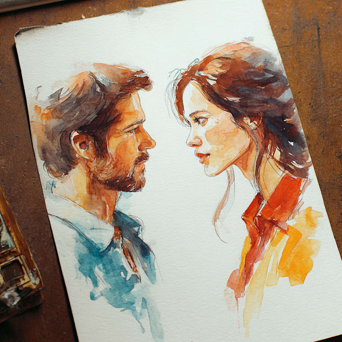 draw a watercolor couple portrait
