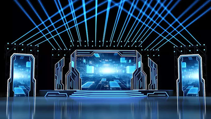 do cgi 3d event stage, sound stage, stage design, stage lighting with 3d render