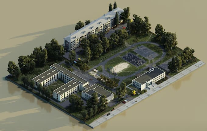 recreate 3d diorama landscape, site map,hobby diorama exterior,diorama rendering