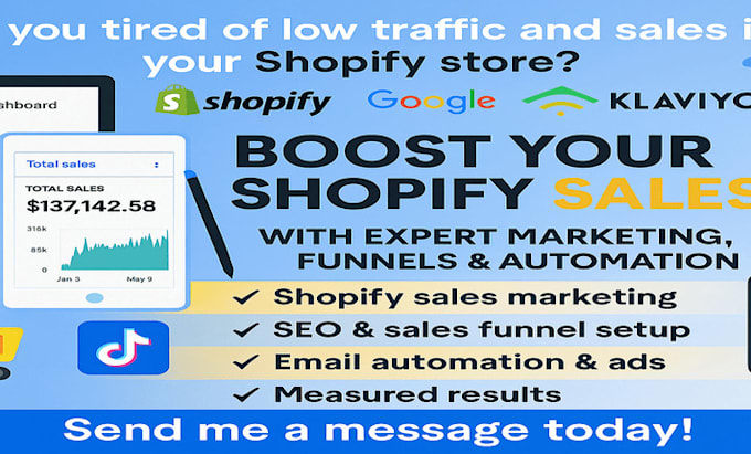 boost shopify sales with SEO, ecommerce marketing, sales funnel, ads, automation