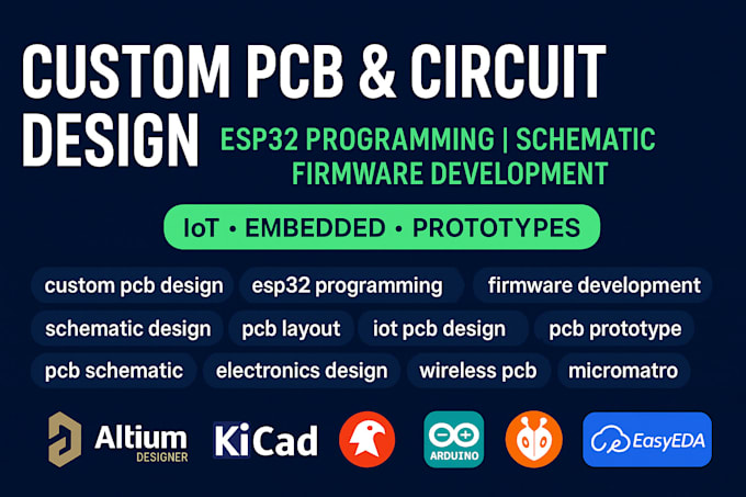 custom pcb and circuit design esp32 programming, schematic and firmware developm