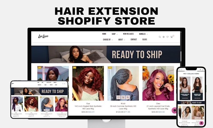 design hair extension shopify store, hair store, beauty store, beauty website