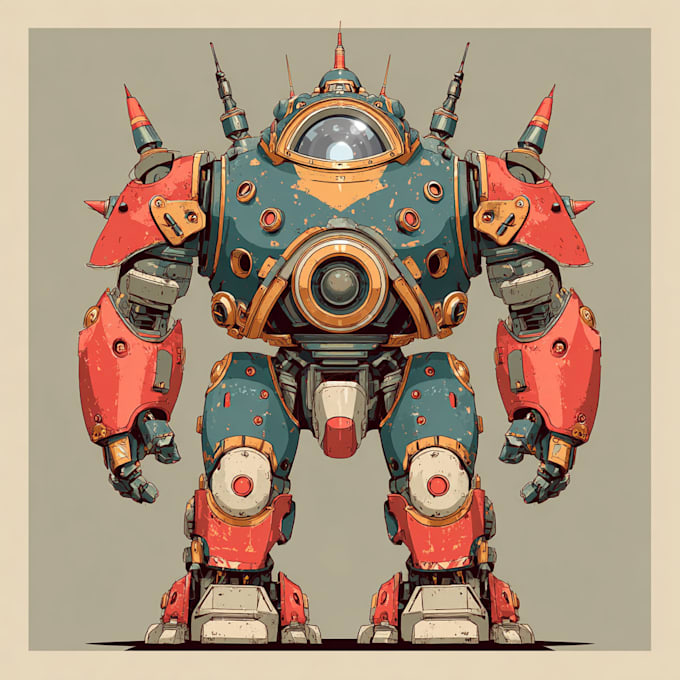 desing a unique mecha robot illustration