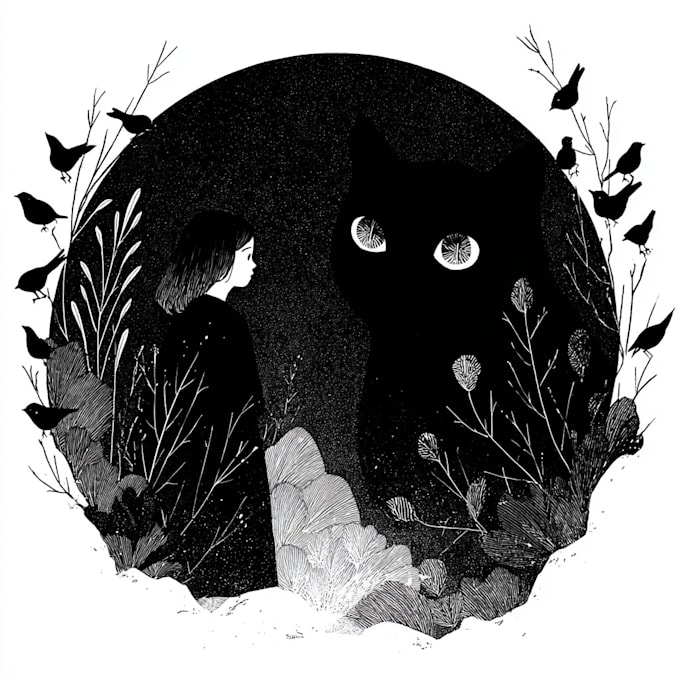 draw simple black and white illustration