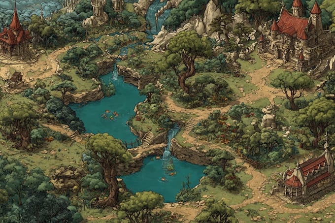 create a fantasy map illustratio