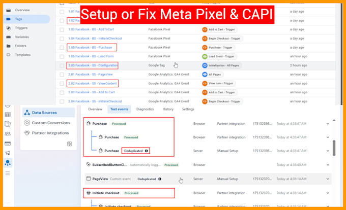 fix or setup facebook meta pixel and conversion API via GTM