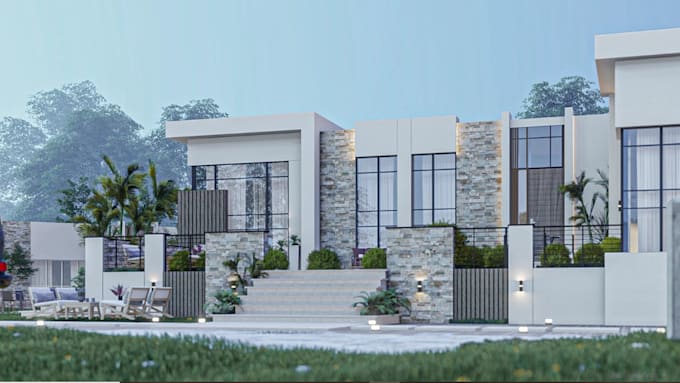 renovate 3d farm house rendering,outdoor space, greenery garden,landscape design