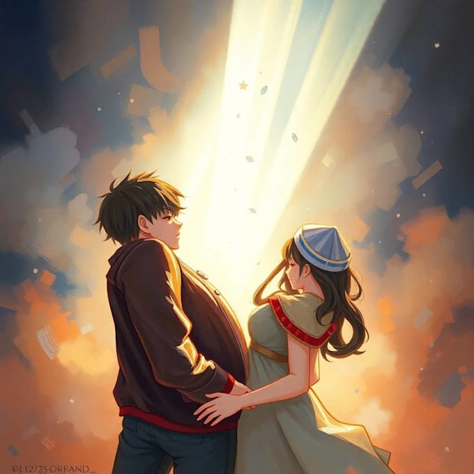 paint you cute anime couple art portrait