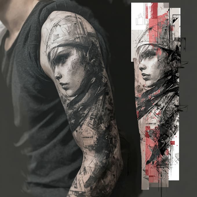 do premium trash polka design , sleeve tattoo