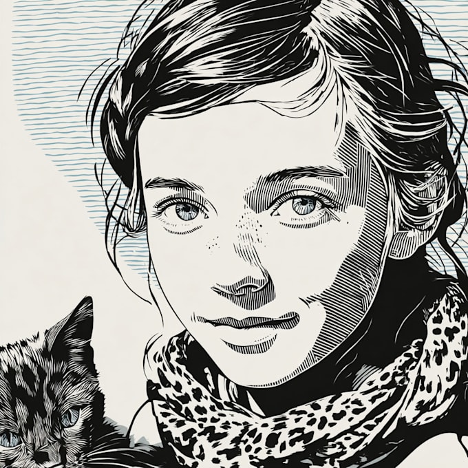 custom portrait in linocut style