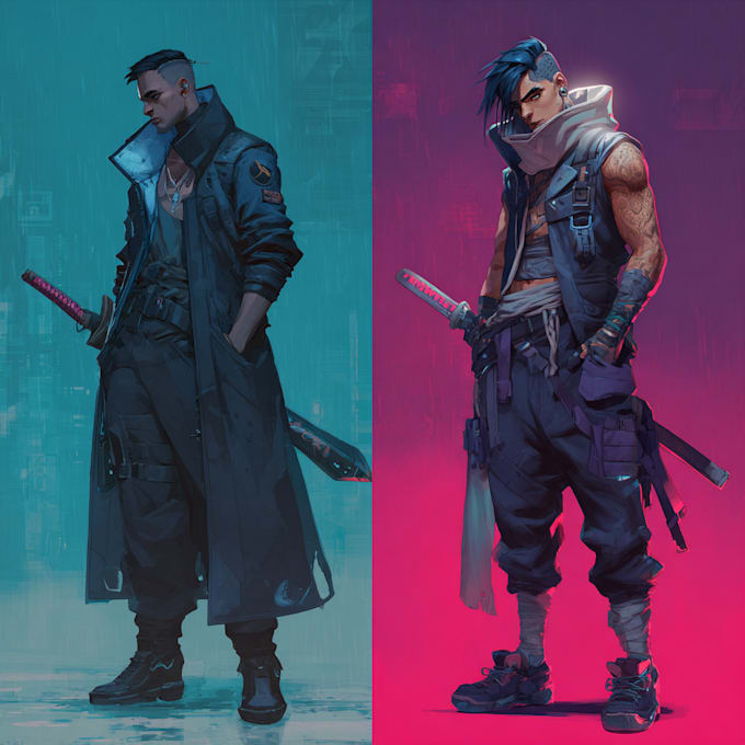 design cyberpunk and fantasy character splash art