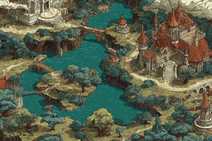 draw fantasy map illustration isometric map