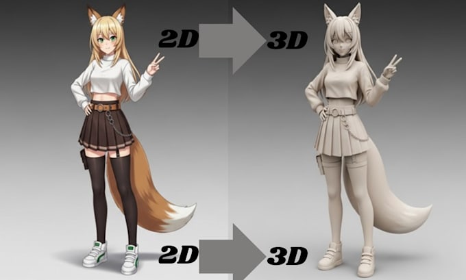 Convert your 2d drawing image to 3d stl file character figurine for 3d ...