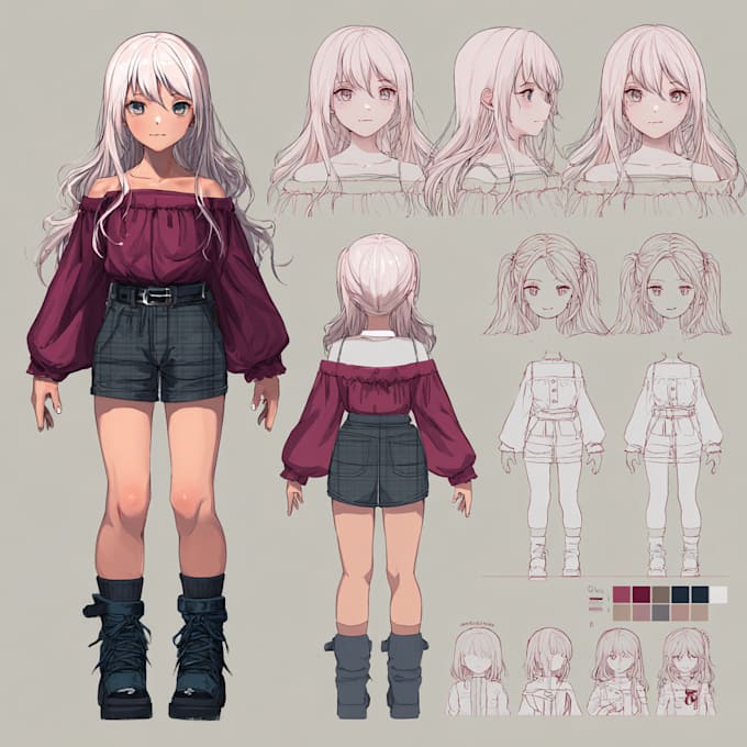 Draw character design sheet in anime style by Philippuloet | Fiverr