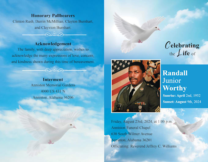 design obituary program, funeral program, funeral flyer