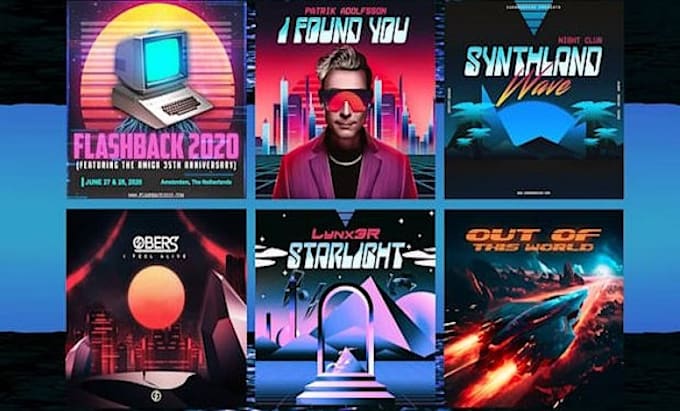 Create 80s retrowave synthwave darkwave neon album, single music cover ...