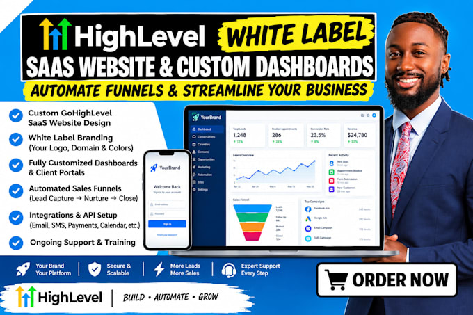 design gohighlevel white label saas website customize dashboards automate funnel