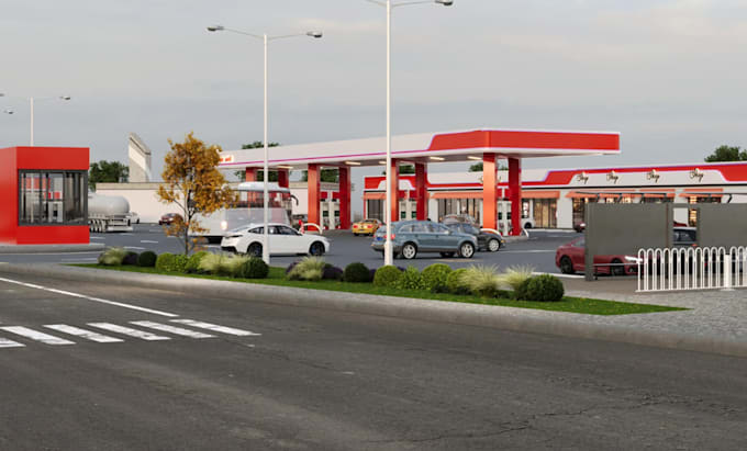 Remodel 3d exterior gas station, petrol station render,any existing ...