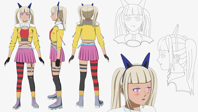 draw character reference sheet in anime style