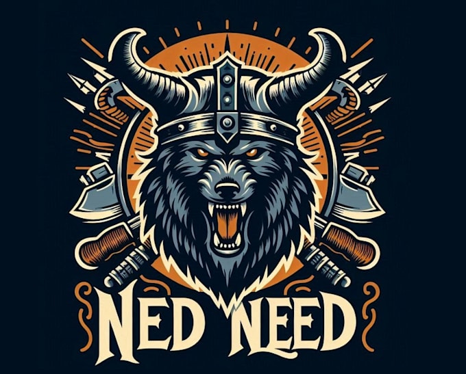 design vector illustration of wolf viking warrior logo