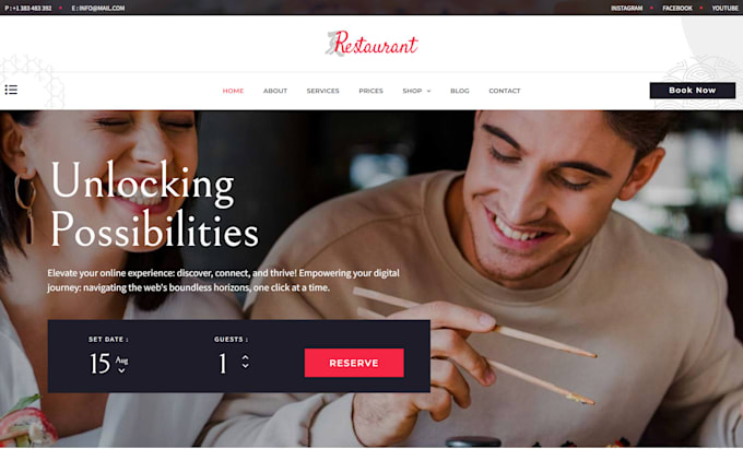 design a modern restaurant website, cafe, with online menu and ordering system