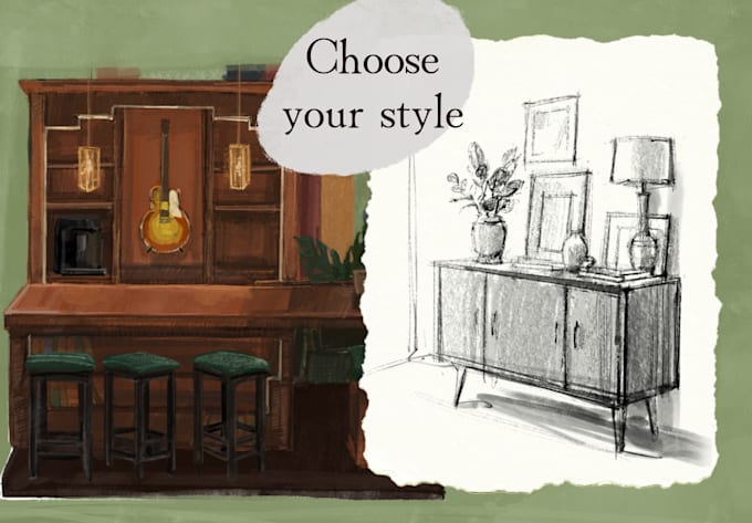 draw hand sketched interior design elements