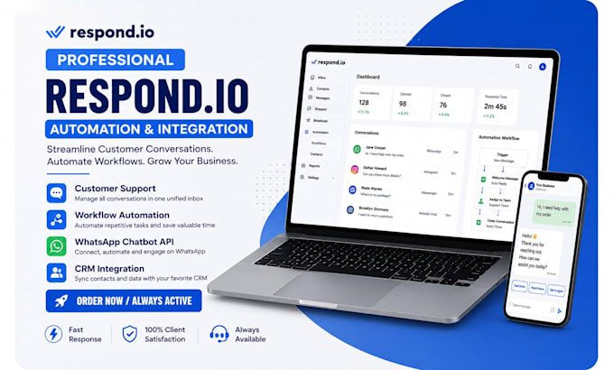setup, automate respond io customer support integrate whatsapp CRM and workflow