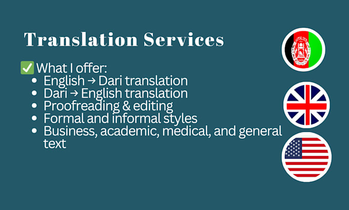 professionally translate english to dari and vice versa