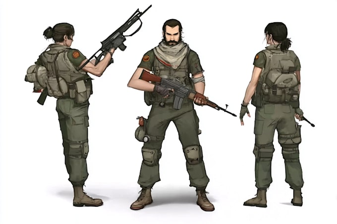 draw 2d game art military character design