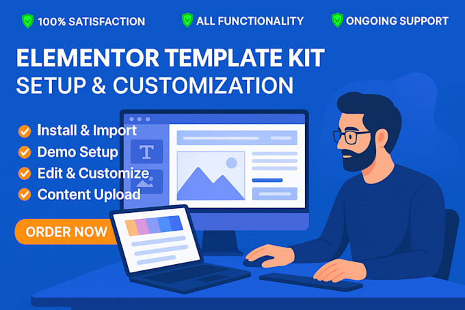setup, customize elementor template kits from envato