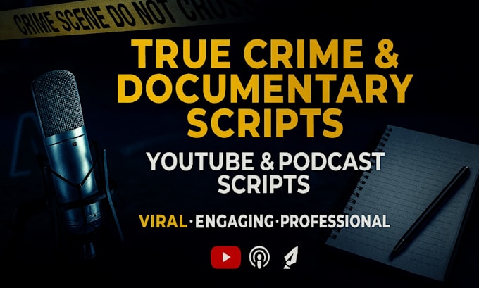 create, promote captivating true crime, documentary scripts for youtube, podcast