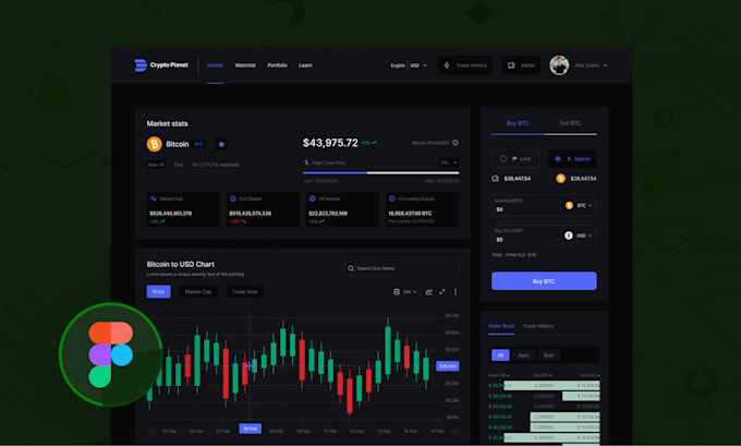 design modern crypto, blockchain, nft, and web3 website UI UX in figma