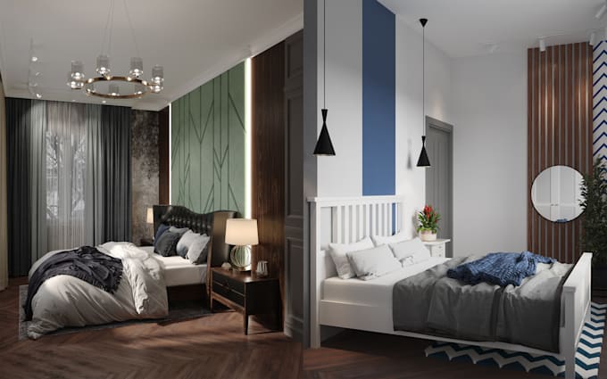 do realistic 3d render for your bedroom design