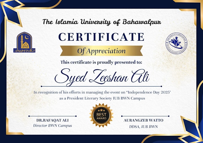 design professional certificates of achievement, appreciation, or participation