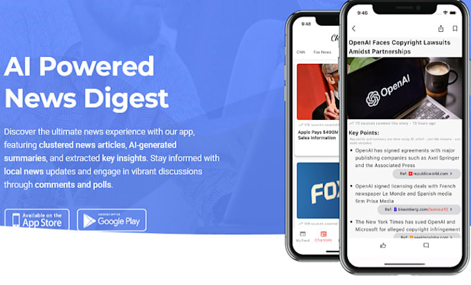 develop saas ai news app, ai news website, ai reporter app