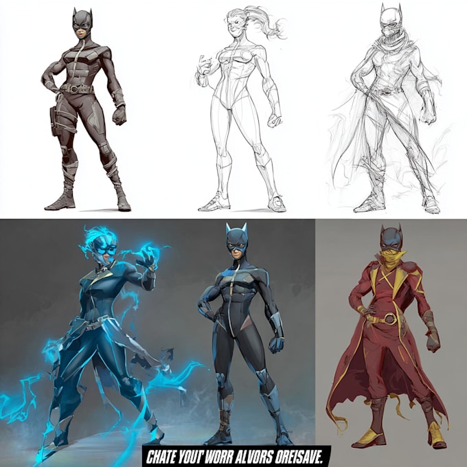 create scifi, fantasy, superhero character design