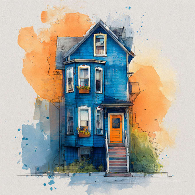 a watercolor house illustration unique style