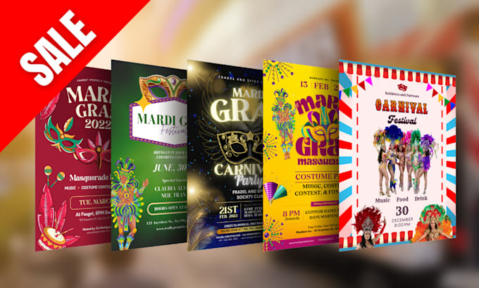 design mardi gras flyer, carnival poster, masquerade  party social post, video