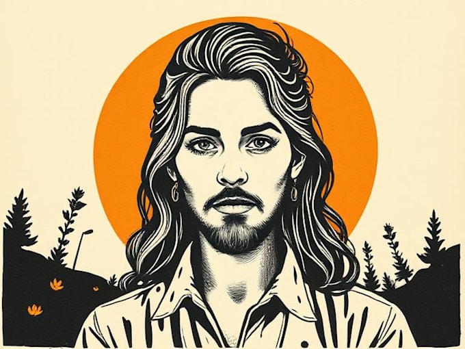 draw a custom portrait in linocut style