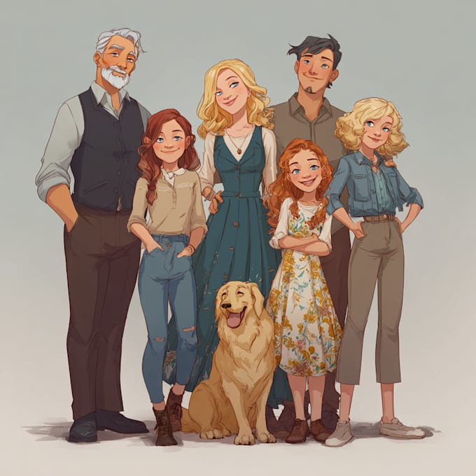 draw a vector art family portrait unique style