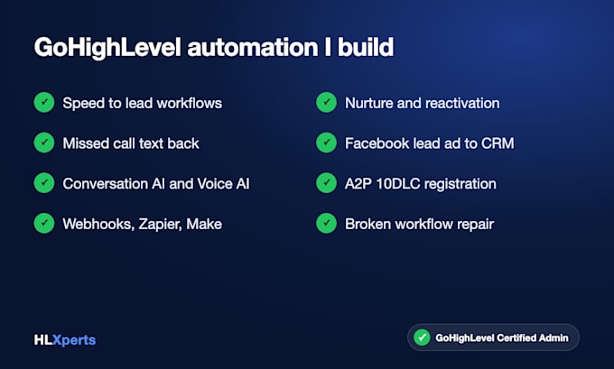 build gohighlevel automation, ghl workflow, ai voice agent and go high level a2p