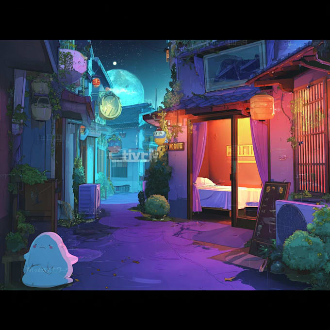 do anime style background art illustration for vtuber stream