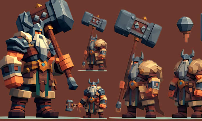 model 3d low poly character, rigging for game asset, animation, and others