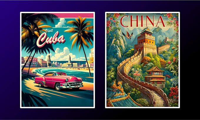 create a top level travel poster design in a vintage style